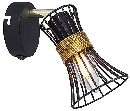 Wand Spot Strahler beweglich Lampe Leuchte Metall Gold-Schwarz Kegel-Förmig