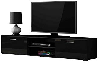 Tv Schrank SOHO 180, Lowboard, Unterschrank, 2 Türiger (Schwarz/Schwarz Hochglanz)