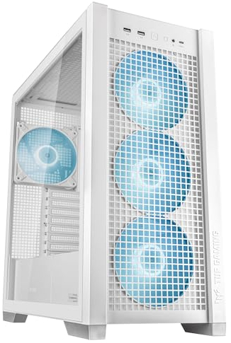 ASUS TUF Gaming GT302 ARGB White Mid-Tower-ATX-Gehäuse (4X 140 x 28-mm-ARGB-Lüfter, austauschbare Seitenteile, unterstützt ATX-Mainboards mit versteckten Anschlüssen, Mesh-Frontpanel, weiß)