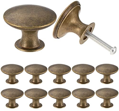 TsunNee 12PCS Vintage Cabinet Knobs, Chic Drawer Knobs, Antique Brass Kitchen Cupboard Handles, 30mm Round Furniture Door Knobs