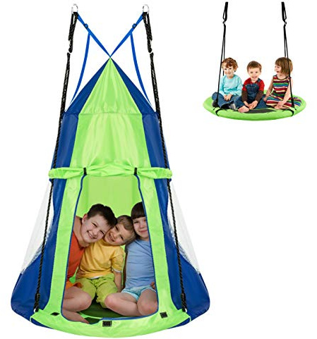 HONEY JOY Kids Hanging Chair Swing Tent, 2-in-1 40 Inch Hammock Tree Swing Seat & Detachable Play Tent, Max Capacity 330 LBS, Outdoor Indoor Nest Pod Play House for Boys/Girls (Green)