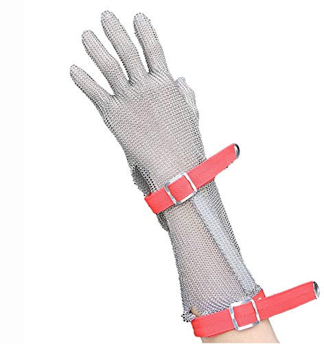 WXYZ Gant Anti Coupure Gants résistant aux coupures en Acier Inoxydable allongées, Sangle de Poignet réglable, Universel pour Les Mains Gauche et Droite, s m l (Size : Large)