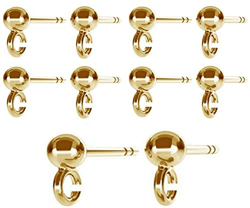 DIY925 5 Paar Kugel Ohrstecker 925 Sterling Silber 24K vergoldet gold Ohrschmuck Rohlinge Schmuckherstellung DIY