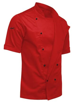 strongAnt Kochjacke herren Inkl. Kugelknöpfe. Bäckerjacke Kurzarm bügelleicht schmutzabweisend easyClean - Farbe: Rot, Größe: S