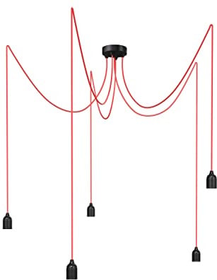 Relight Pendelleuchte 5-flammig Kraken (höhenverstellbar), E27 Lampenfassungen aus Bakelit, 5x 3 Meter Textilkabel Neon-Pink