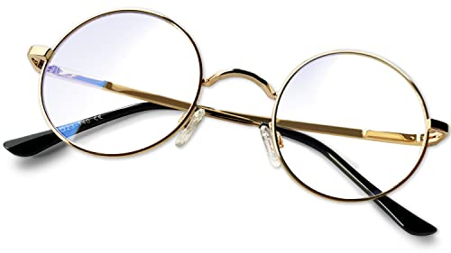 KANASTAL Runde Blaulichtfilter Brille Damen Herren Retro Vintage Blaulichtbrille Ohne Stärke für PC/Handy/TV/Gaming UV 400 Schutz, Gold Rahmen