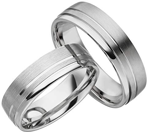 JC Trauringe 925er Sterling Silber Paar-Preis I Eheringe mit kostenfreier Gravur I Verlobungsringe | Paarringe | Partnerringe 6mm breit inkl. Etui I Größe 48 bis 72 I S048