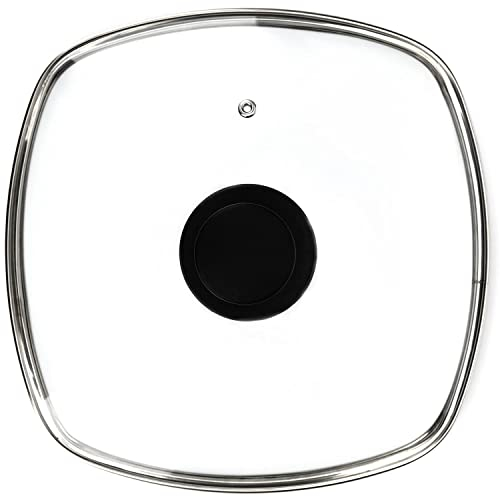 FOLI Square Glass Lid for Grill Pans with Steam Vent Hole - Fits Lodge Cast Iron Skillets 26.67cm - Square Tempered Glass Lid - Not Universal