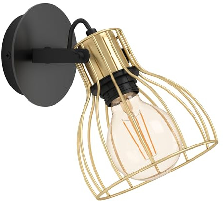 Eglo Indoor wall Light Sambatello, Industrial Style lamp with Movable spot Light, Living Room and Hallway Lighting Fixture, Metal in Black and Brass Finish, E27 Socket