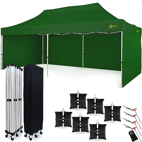 Economic Star Partyzelt Wasserdicht mit 3 Seitenteile + 12x Partyzelt Heringe + Schutzhülse für Rennzelt, UV-Schutz 50+ Pop-Up Faltpavillon 3x6 (3x6, Grün)