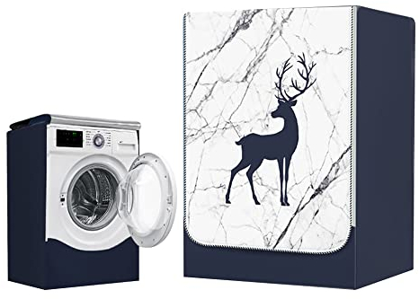 Odot Funda Lavadora Exterior Impermeable, Universal Cubierta para Lavadora y Secadora Carga Frontal, Funda de Protección Solar Antipolvo con Cremallera (L-Capacidad 10,5~12 kg,mármol Blanco)