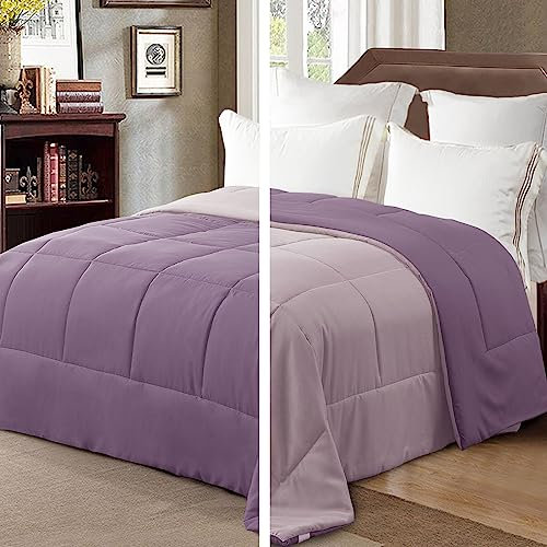 Exclusivo Mezcla 7.5 Tog Double Size Duvet All Seasons, Ultra Soft Reversible Coverless Duvet, Lightweight Down Alternative Comforter, 200x200 cm Dusty Lavender/Lilac Ash