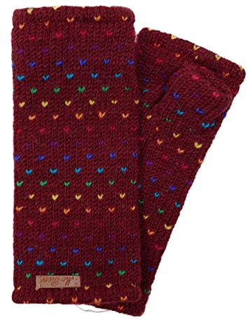 Damen Gestrickte Pulswärmer Stulpen Modell Ines Regenbogen Dunkelrot 2 80R