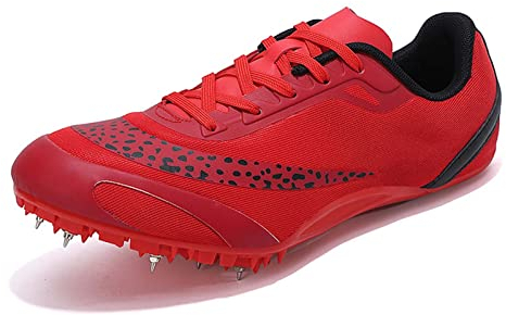 SDEQA Unisex Spikes Leichtathletikschuhe Trainingsschuhe Leichte strapazierfähige Sprint-Laufschuhe mit Spikes und Sprint Herren Damen und Kinder,Rot,38 EU