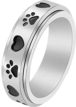 KnBoB Fidget Ring Damen, 6MM Edelstahl Schwarz/Gold/Silber Herz Pfote Spinner Ring