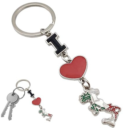 Powersell Portachiavi con Anello Porta Chiavi Tascabile Bandiera Nazionale Italiana Italia in Metallo, Accessorio per Uomo e Donna, Idea Regalo (LOVE ITALY)