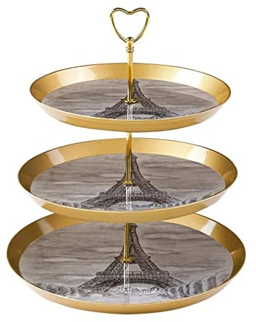 Cupcake Stand Holder Plastic Dessert Stand Cake Stand 3 Tiered Serving Stand Display Stand, Vintage Paris Eiffel Tower