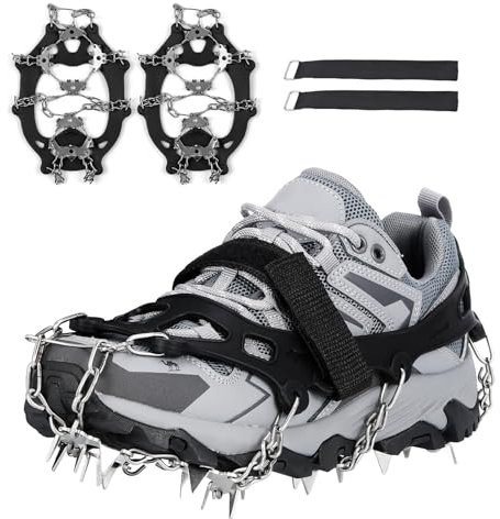 Doorslay 32 Zähne Steigeisen, Edelstahl Schuhkrallen für Bergschuhe, Anti-Rutsch Schuhspikes für Mann Frau für Winter Walking Wandern Bergsteigen