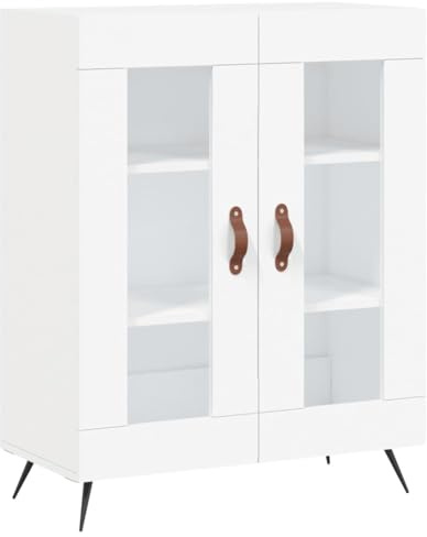 vidaXL Sideboard, Kommode mit viel Stauraum, Highboard Wohnzimmerschrank mit Glastüren Metallfüßen, Schrank Anrichte Beistellschrank, Weiß Holzwerkstoff