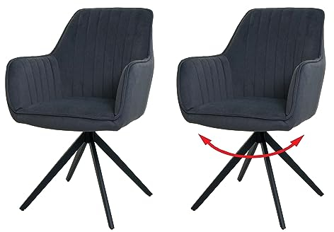 Mendler 2er-Set Esszimmerstuhl HWC-L79, Küchenstuhl Lehnstuhl Stuhl Armlehnen, drehbar Auto-Position Stoff/Textil - anthrazit