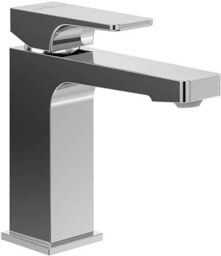Villeroy & Boch Architectura Square Waschtischarmatur ohne Ablaufgarnitur, Wasserhahn Bad mit Keramikkartusche, Waschbeckenarmatur wassersparend, Auslauf Höhe 113mm, eckig, Chrom