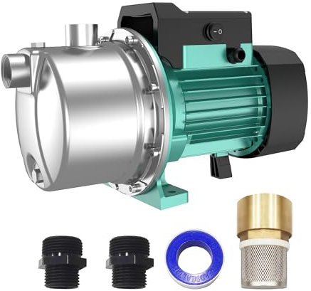 PUMPMAN 1HP Shallow Jet Well Pump Portable Garden Pump, 980GPH 110V 148Feet Stainless Steel, Water Transfer Draining Irrigation Pump Lawn Water Sprinkler Booster Pump