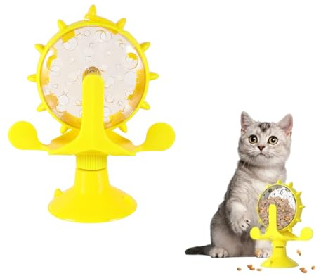 POPETPOP Rotating Windmill Cat Toy Treat Dispenser Interactive Puzzle Toy with Suction Cup for Cats and Small Dogs Pet Slow Food to Improve Iq and Control Eating Speed