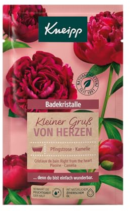 Kneipp Cristales de baño con pequeños saludos de corazones, sales de baño con sal profunda y la combinación de extracto de peonía y aceite de camelia nutritivo, un momento de seguridad, 60 g