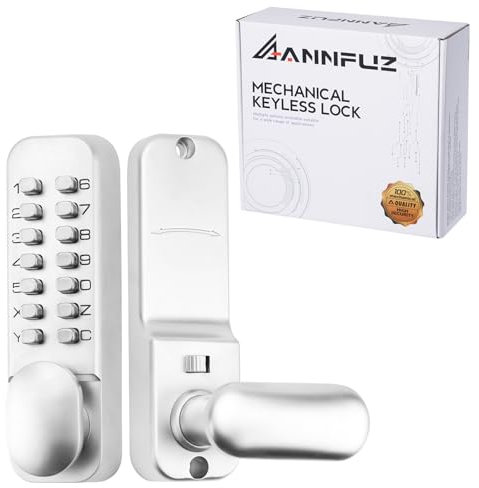 ANNFUZ Mechanical Keyless Entry Door Lock with Handle,Front Door Lock Set with Push Button & Keys,Combination Code Door Lever Locks with Keypad,Gate Lock for Outdoor,Fence,Warehouse,No Electronic