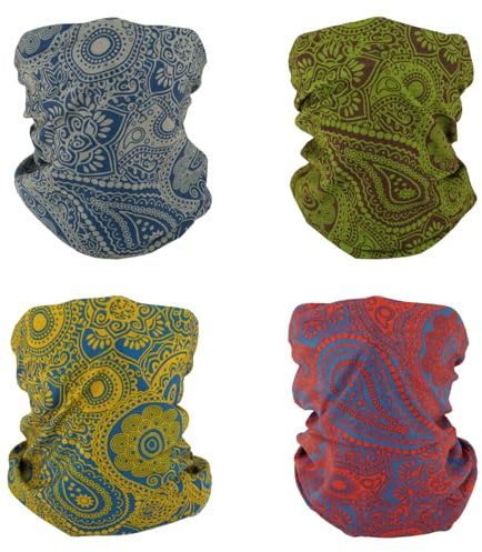 SMEHCF 4 Multipurpose Bandanas for Women Men Headband Balaclava Hair Head Scarf Face Half Airsoft Paintball Mask Neck Gaiters Breathable Reusable Washable Blue Yellow Red Green Cashew Flower
