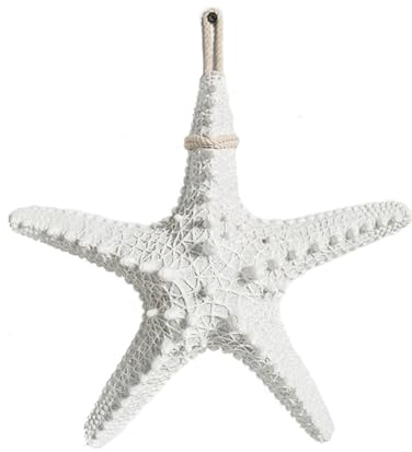 Pmnzdy Seestern Deko Maritime Anhänger Seesterne Seesternchen zum Aufhängen Wanddeko Basteln Groß Seestern mit Schnur Fischernetz Ornamente Hängedeko für Aquarium Strand Motto-Party 32cm Weiß