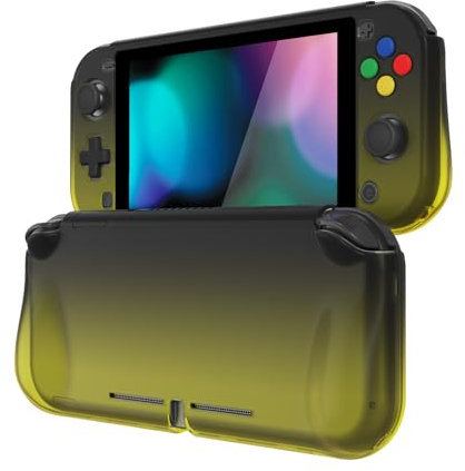 playvital Coque pour Switch Lite Cover Joycon,Accessoire Protection pour Nintendo Switch Lite avec Capuchon Joystick & Protecteur d'Écran & ZealProtect Boutons-Noir Jaune Translucide Dégradé
