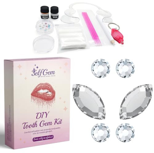 SelfGem® DIY Zahnschmuck-Set | Inklusive 6 Zahnschmucksteinen | Einfache Anwendung | Sicher von zu Hause aus | 4x Diamant & 2x Flügel