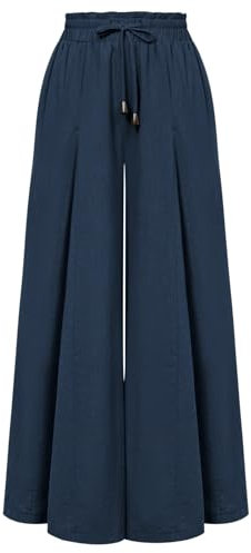 SCARLET DARKNESS Mittelalter Damen Cottagecore Leinenhose Elastische Taille mit Kordelzug Hose Dunkelblau M