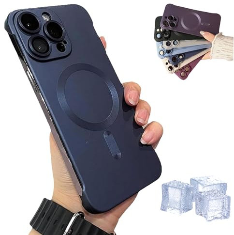 Hohny Frameless Magnetic Adsorption Bare Phone Sensation Case, Metallic Paint Frameless Magnetic Phone Case For Iphone 15 14 13 12 Pro Max Plus (For iPhone13Promax,Dark Blue)