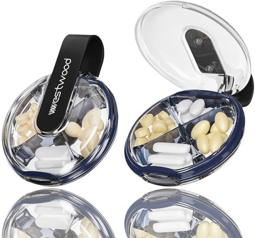 LUCYLANKER Pillendose – 4 Fächer, wasserdicht, tragbar, hochwertige Pillendose, kompakte Mehrzweck-Reise-Pillendose für Vitamine, Fischöl, Nahrungsergänzungsmittel, Medikamente (schwarz)