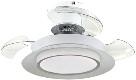 Bilake Ventilador Techo pequeño Blanco aspas retractiles Doble luz LED | Lampara Ventilador de Techo Villa Motor DC luz LED 18W 2400 LM