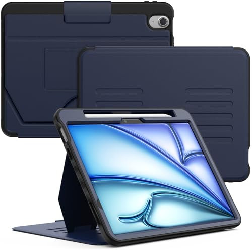 SEYMCY Case for iPad Air 11 Inch M3 (2025) / M2 (2024), Leather Smart Cover with 5-angle Magnetic Stand, Auto Sleep/Wake, Pencil Holder, Card Slots A3266 A3267 A3270 A2902 A2903 A2904, Navy Blue