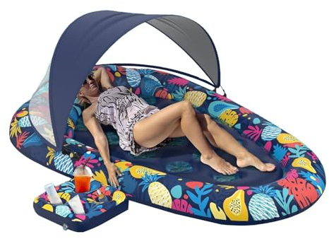Flotteurs de piscine pour adultes | Chaise flottante de piscine de 7,6 cm, 1 avec auvent pare-soleil | Tube flottant gonflable de piscine | Chaise longue gonflable de luxe avec auvent pare-soleil