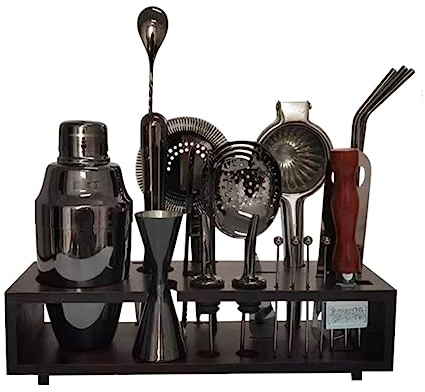 Cocktail Shaker Kit Cocktail Shaker Set Stainless Steel Bartender Set Shaker With Shelf Cocktail Shaker Set Bar Accessories Cocktail Making Set Bartender Kit Cocktail Set(Black)