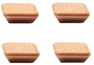 SANCHAKOU Wood Pull Handles 4Pcs Square Drawer Cabinet Solid Wood Handle Wooden Wardrobe Door Log Cabinet Single Hole Handle Oak 60Mm