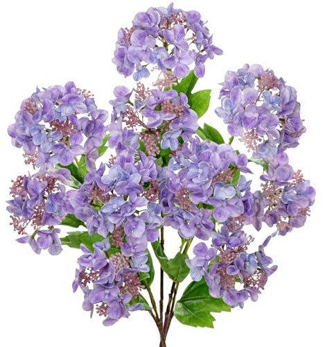 Briful 5PCS Hydrangea Artificial Flowers with Seeds, 19.7 Faux Hydrangea Flowers Real Touch Purple Hydrangea Stems Artificial Plants Fake Flowers for Decoration Floral Arrangement Home Decor