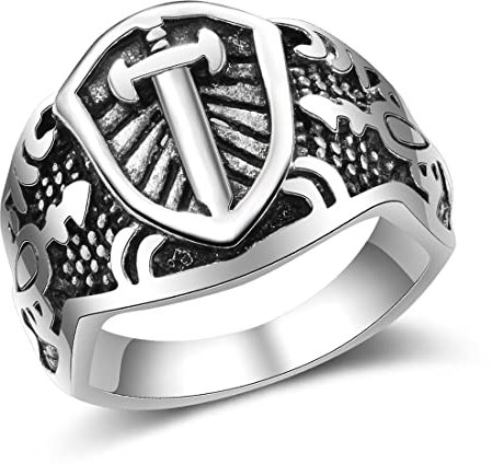 Wikinger Armee Schwert Kreuz Ring Herren Schild Siegelring Militär Punk Krieger Kostbare Accessoires,Silber,11
