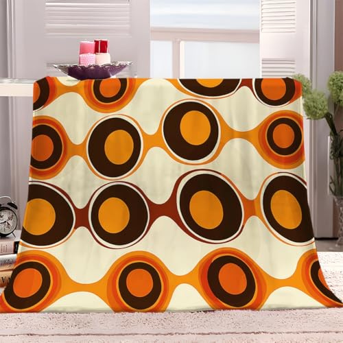 Kuscheldecke Retro-Blasenmuster Orange 150x200 cm Flauschig FleeceDecke, Sofadecke Warm Winter Weich Wohndecke, Sherpa Wolldecke, Lebensdecke, Geeignet für alle Jahreszeiten