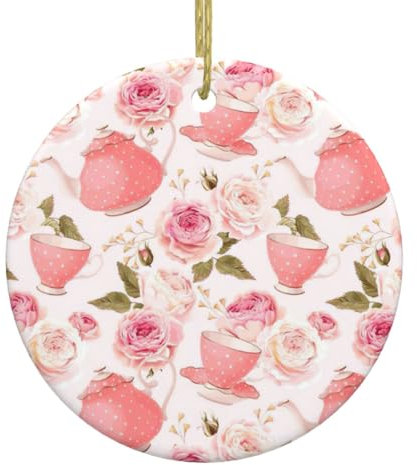 Ornamento di Natale della teiera rosa,Regali di compleanno,Migliori idee regalo,Ornamento in ceramica decorazione dell'albero di Natale