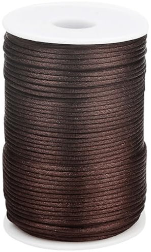 CABODYALS 91.4M 2MM Marrone Scuro Cordino Liscio Morbido Seta Poliestere Raso Corda Rattail Soild Kumihimo Filo Rotoli Alla Rinfusa con Bobina per Cucire Realizzazione Gioielli Braccialetti Macramè Pe