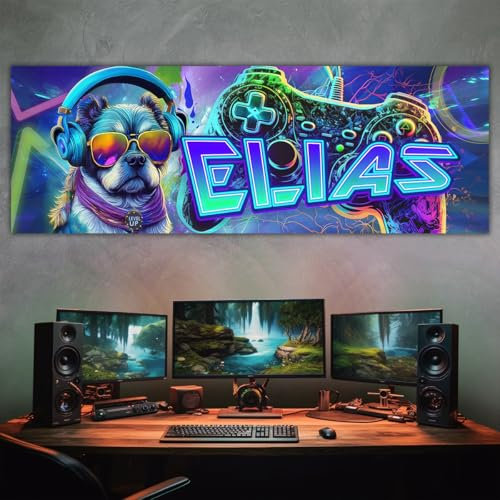 tjapalo® zp gaming Poster Hund Gamer poster mit Namen personalisiert gaming Wanddeko gamer Bild für die Wand Wandbild Jugendzimmer gamer Poster gaming zimmer Bilder für Teenager, Farbe: zp105
