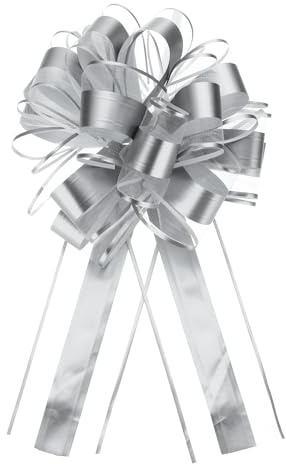 QUARKZMAN 12 Stück Große Geschenkschleife, 27 cm Ziehschleife Geschenk Schleife, Geschenkbänder für Geschenkverpackung Hochzeitskörbe Geschenke Weihnachten Valentinstag Party（Silber）