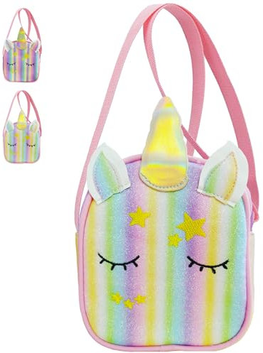 YOUYIKE Kinder Umhängetasche Mädchen Handtasche, Einhorn Tasche, Verstellbarer Schultergurt Kindertasche, Klein PU Leder Schultertasche, Einhorn Geschenke für Mädchen