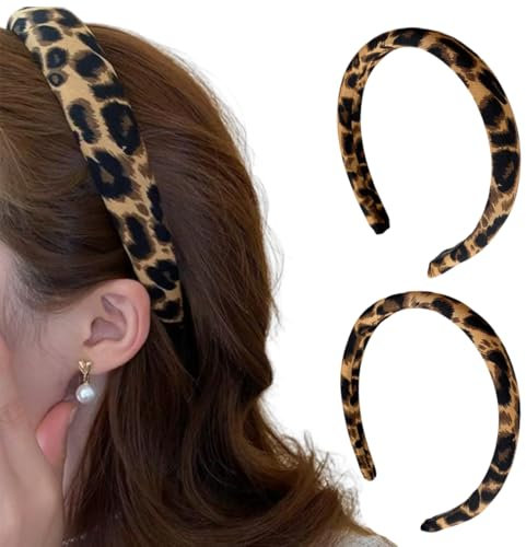 Bandeau à imprimé léopard, Lot de 2 Bandeaux Rembourrés en Velours pour Femme, Bijou de Cheveux Vintage